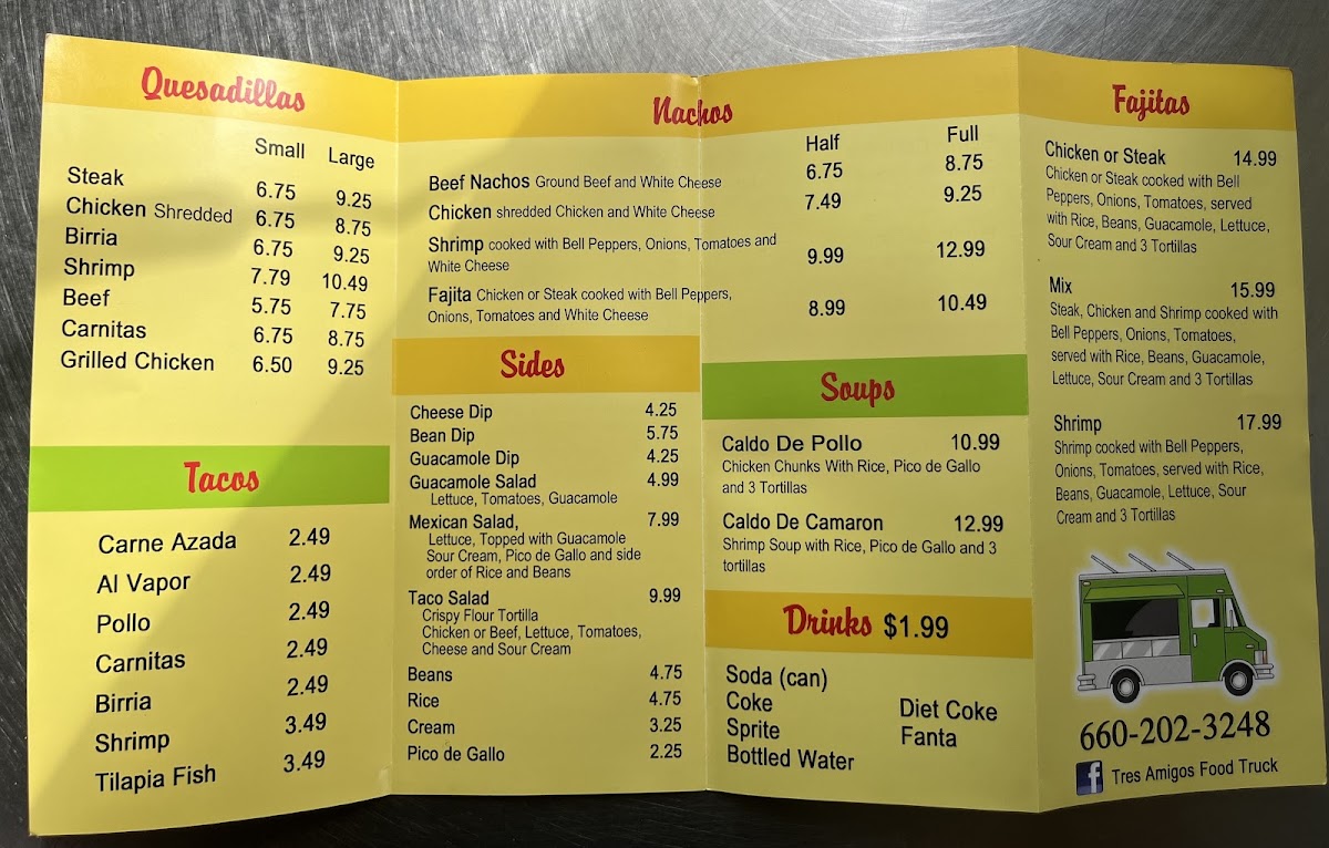 Tres Amigos menu board