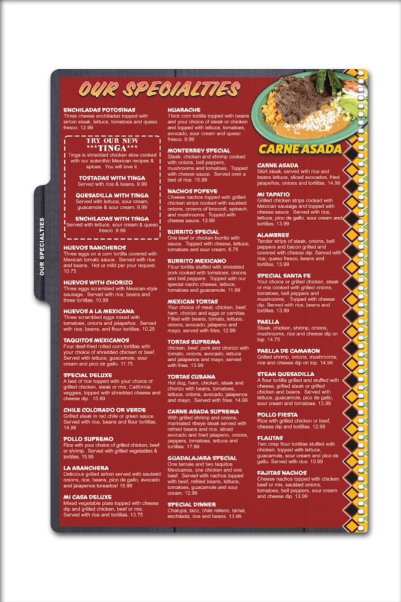 Guadalajara Mexican Restaurant - Mt Carmel menu board