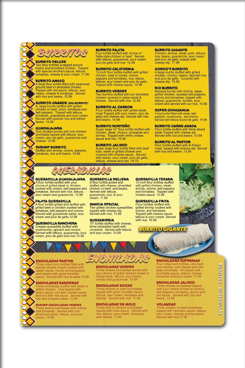 Guadalajara Mexican Restaurant - Mt Carmel menu board