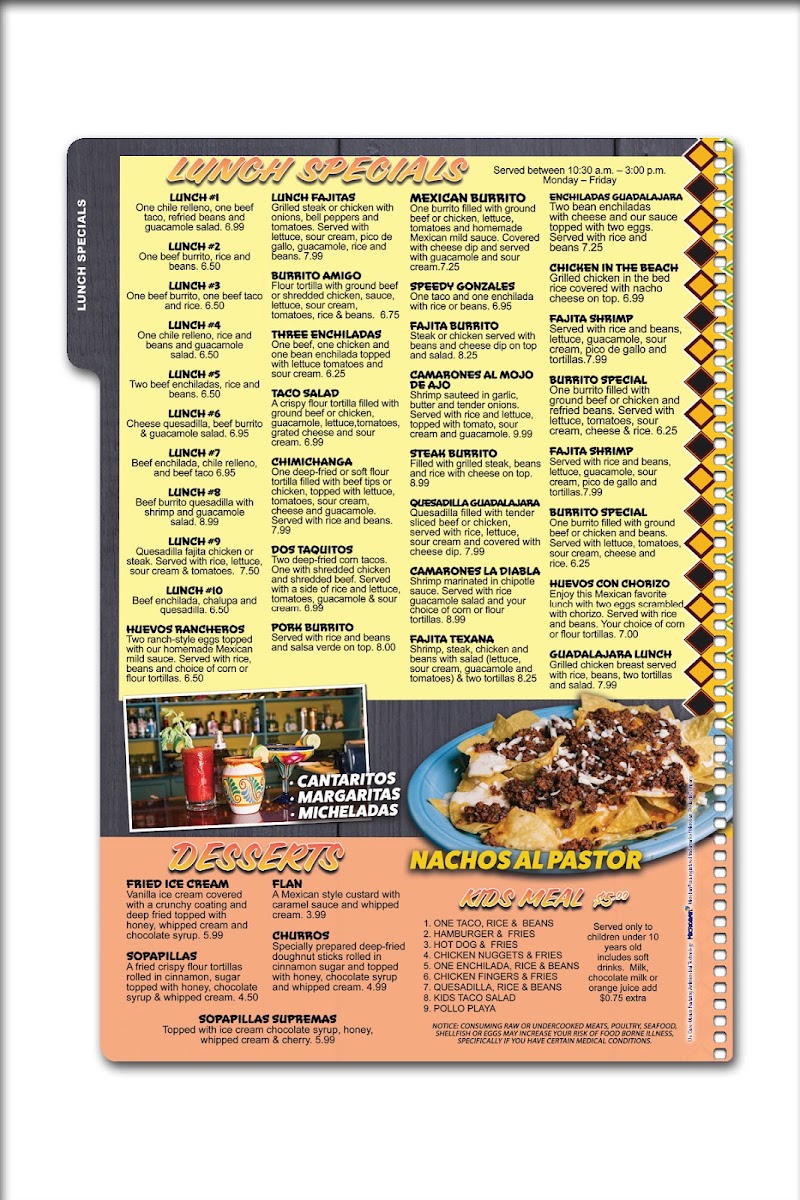 Guadalajara Mexican Restaurant - Mt Carmel menu board
