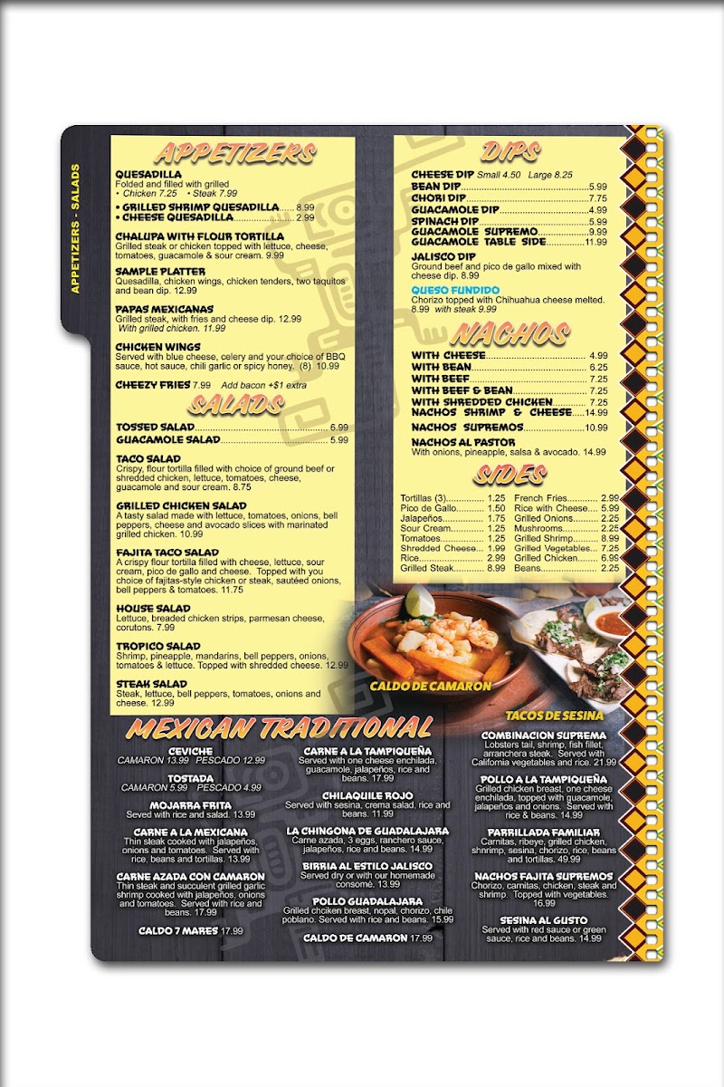 Guadalajara Mexican Restaurant - Mt Carmel menu board
