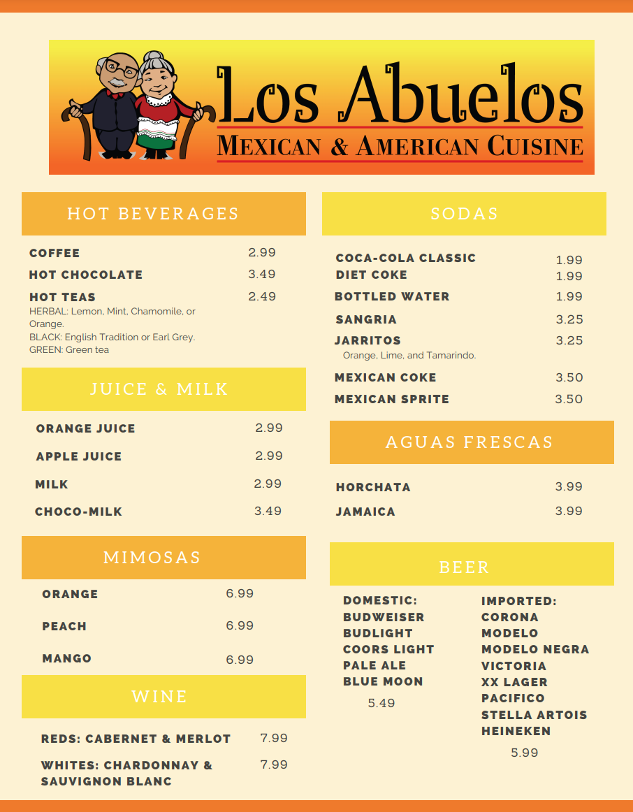 Los Abuelos menu board