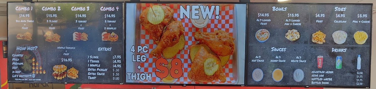 Al's Hot Chicken menu board