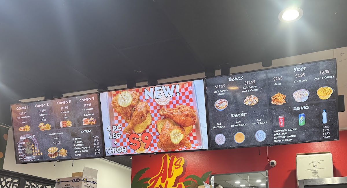 Al's Hot Chicken menu board