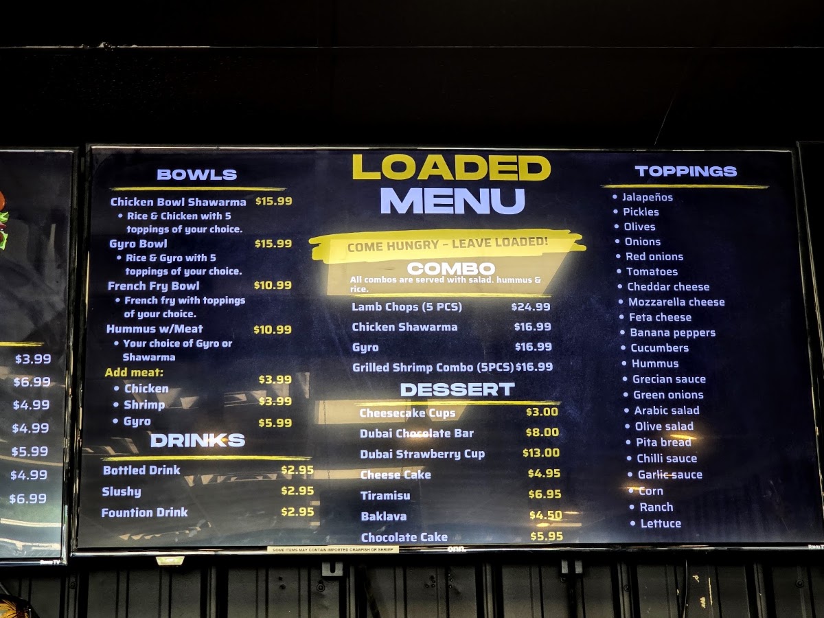 Loaded menu board