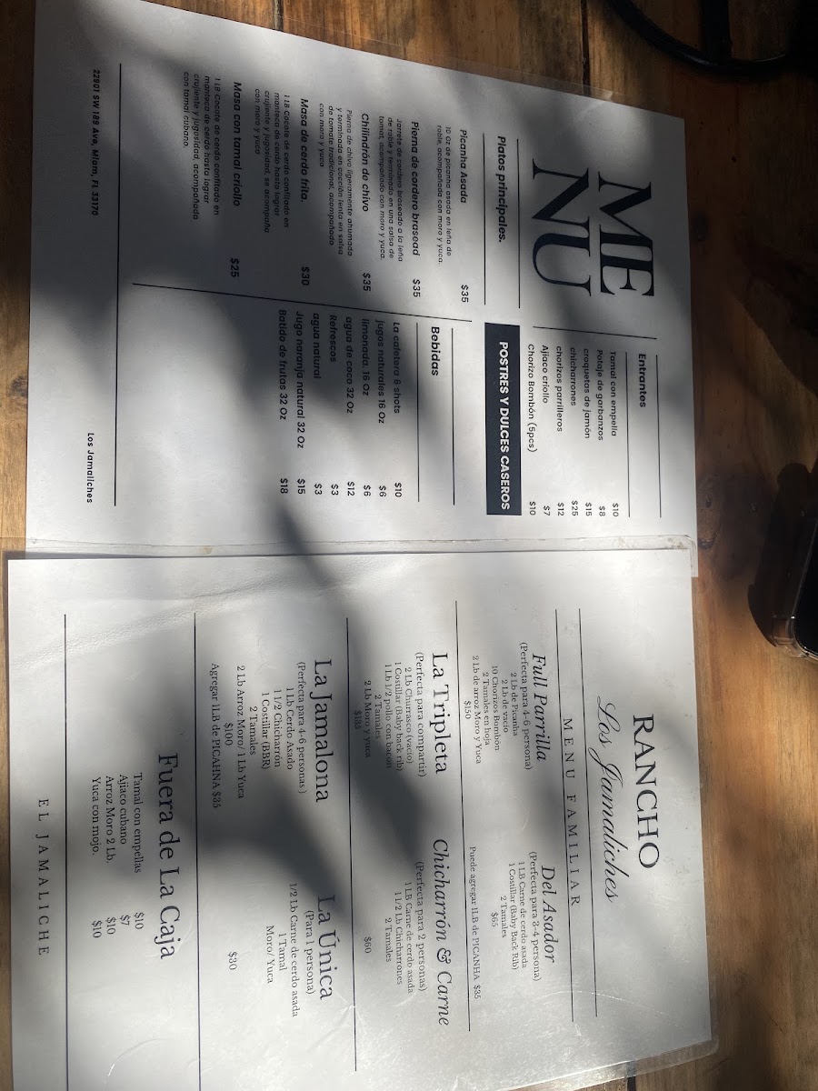 Rancho Los Jamaliches menu board
