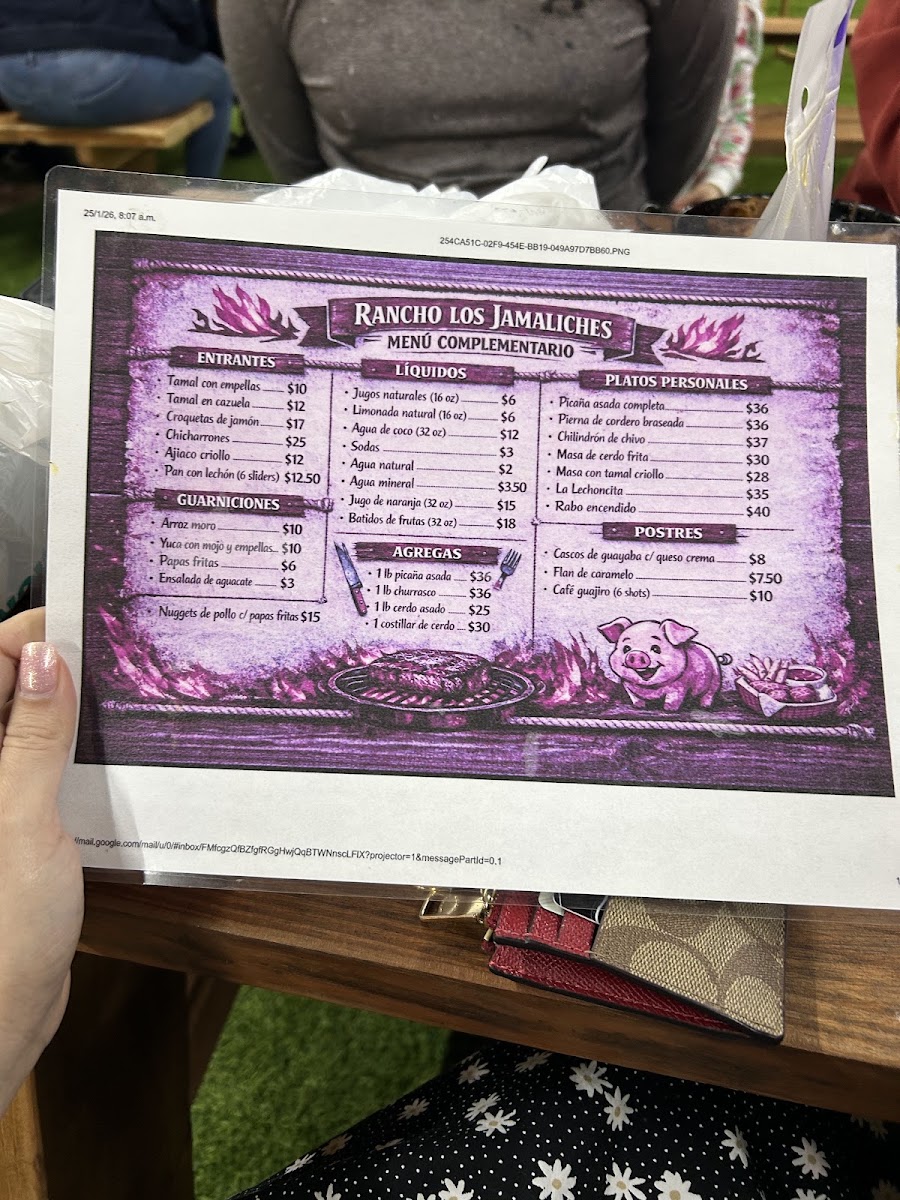 Rancho Los Jamaliches menu board