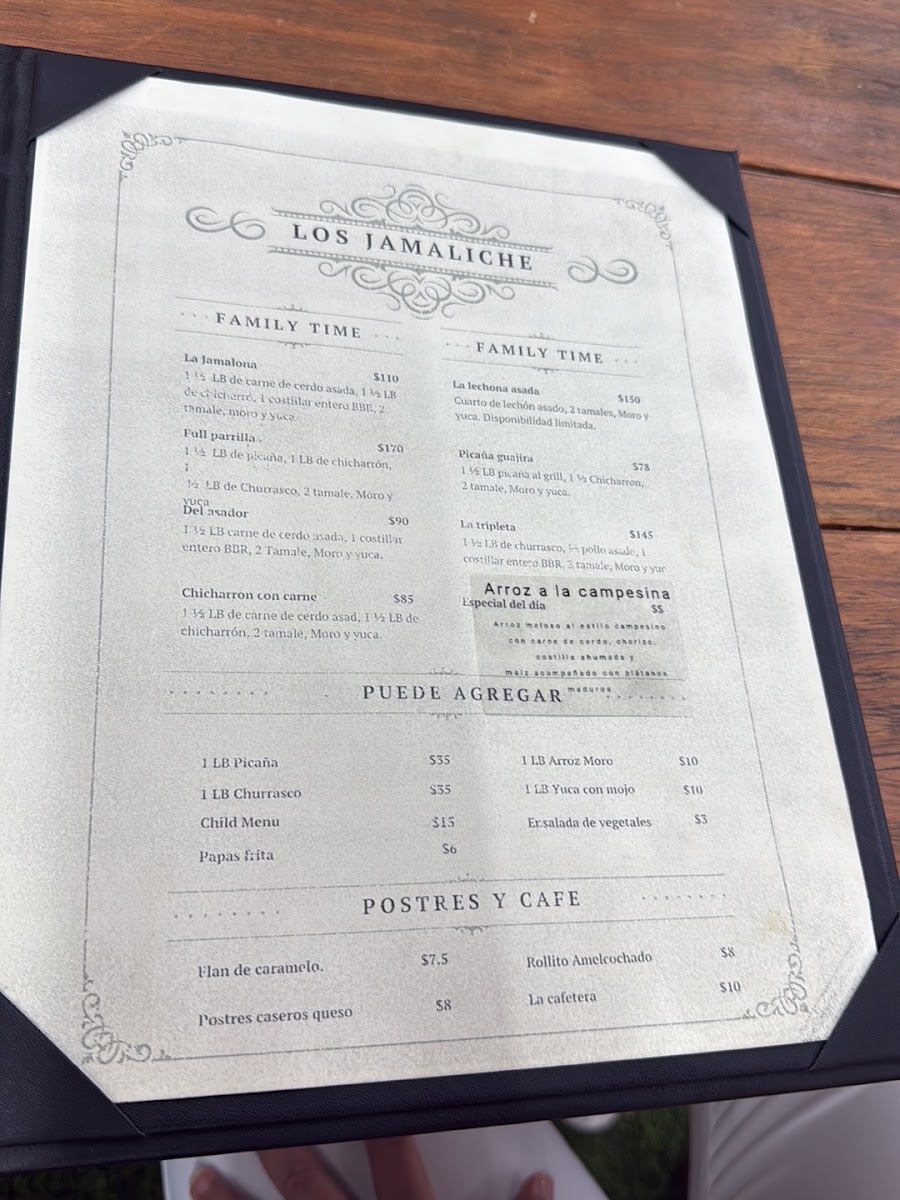 Rancho Los Jamaliches menu board