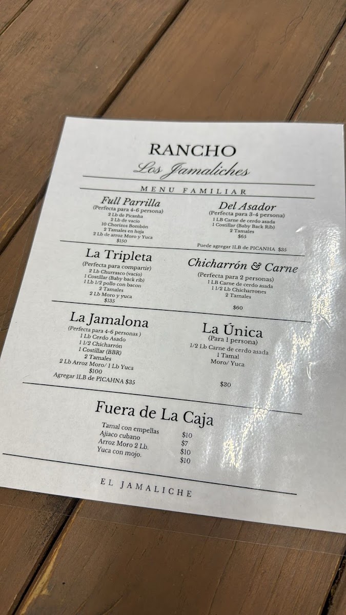 Rancho Los Jamaliches menu board