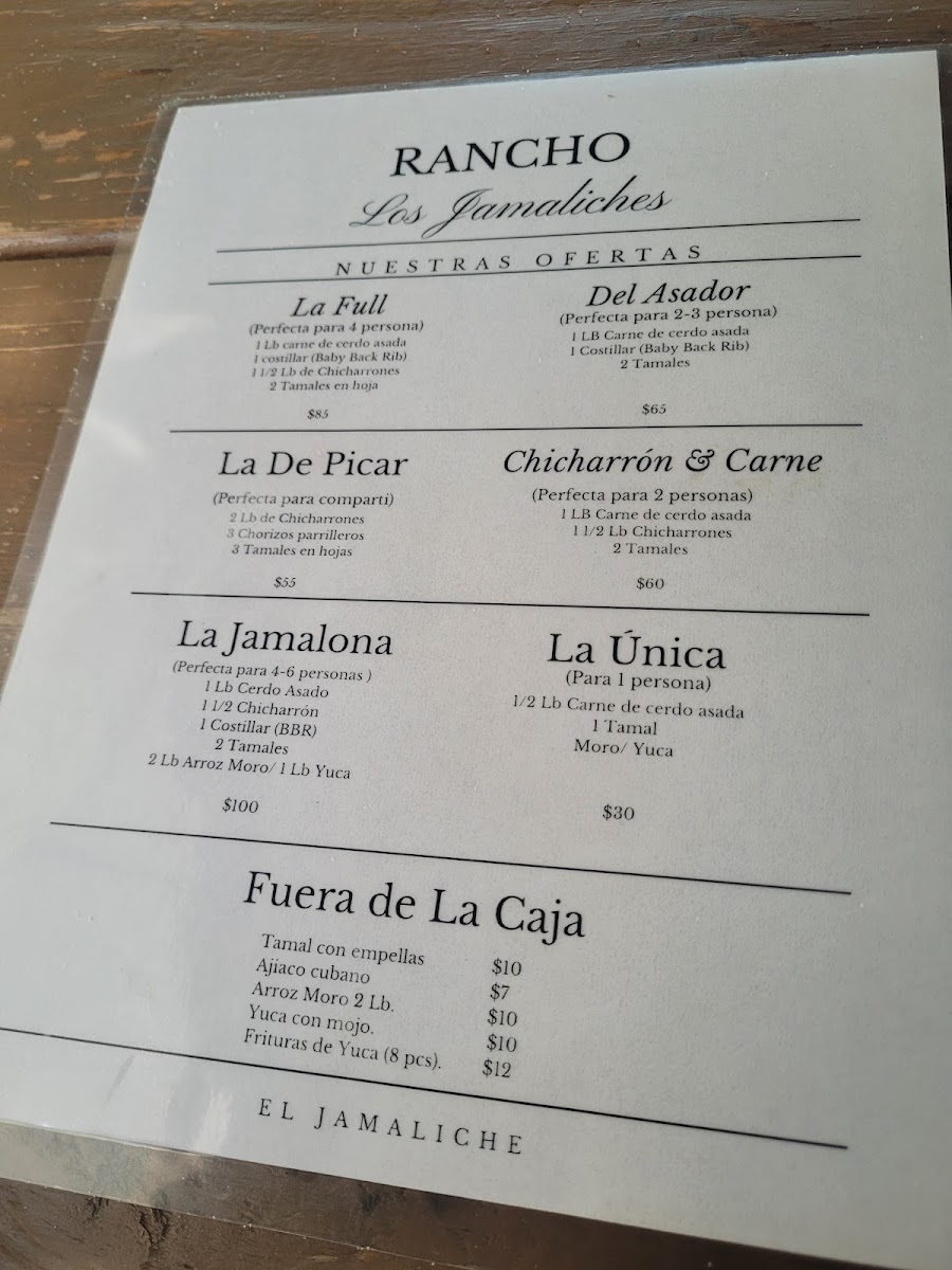 Rancho Los Jamaliches menu board