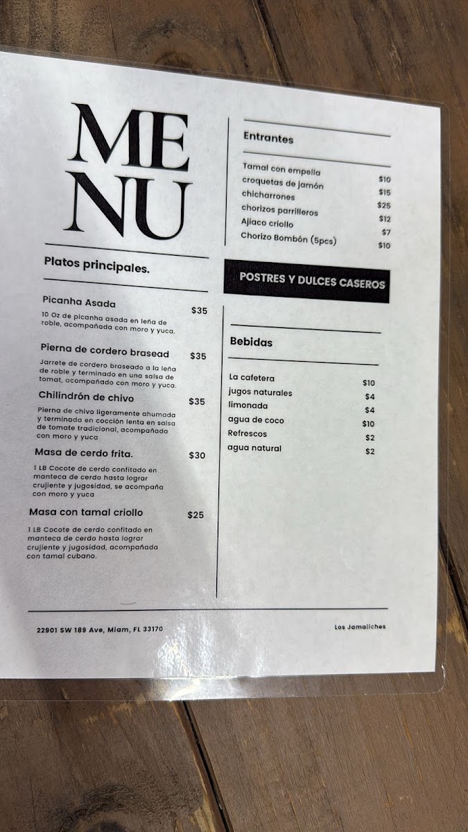 Rancho Los Jamaliches menu board