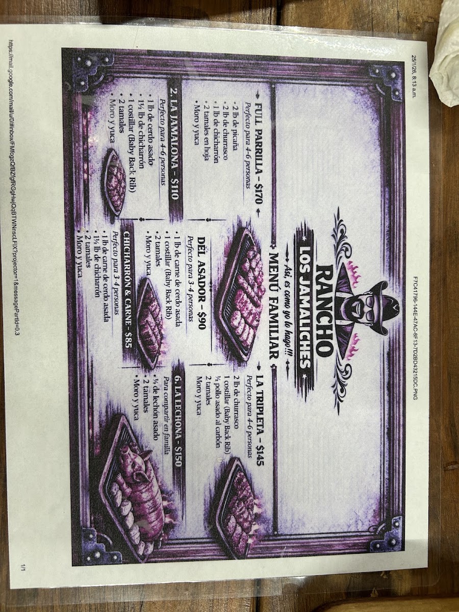 Rancho Los Jamaliches menu board