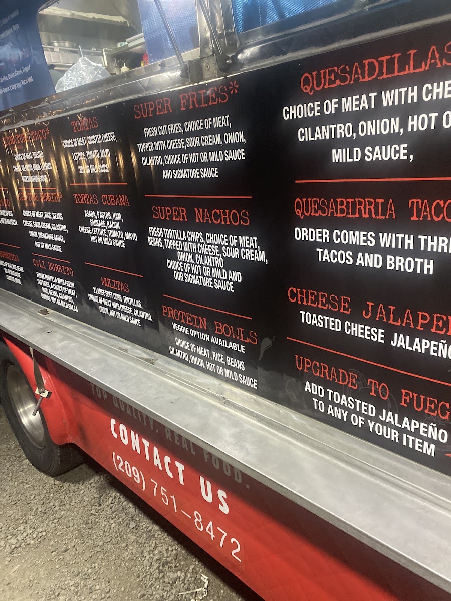Fuego Taqueria menu board