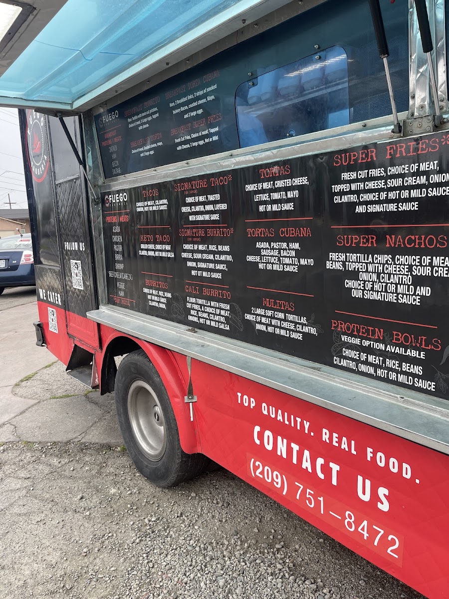 Fuego Taqueria menu board