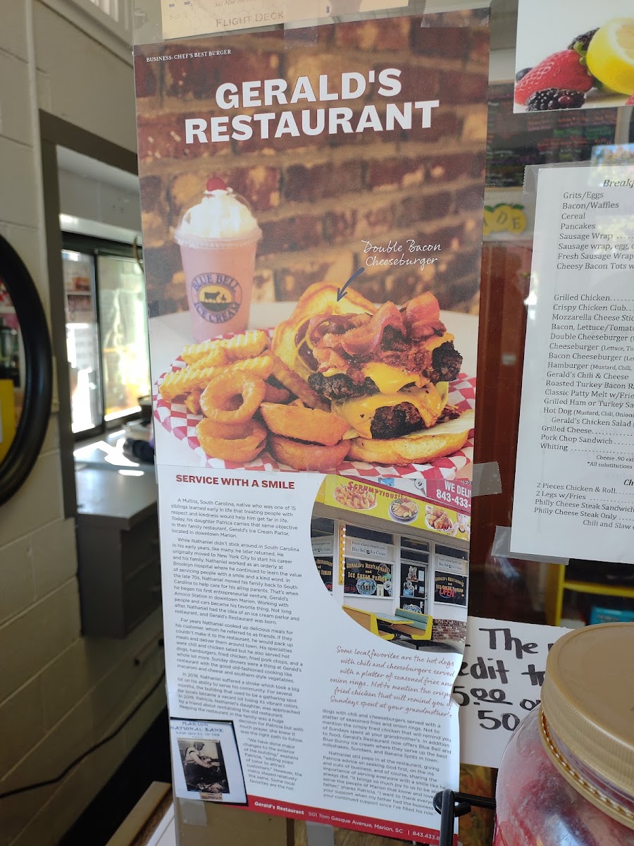 Gerald's Restaurant and Ice Cream Parlor menu board