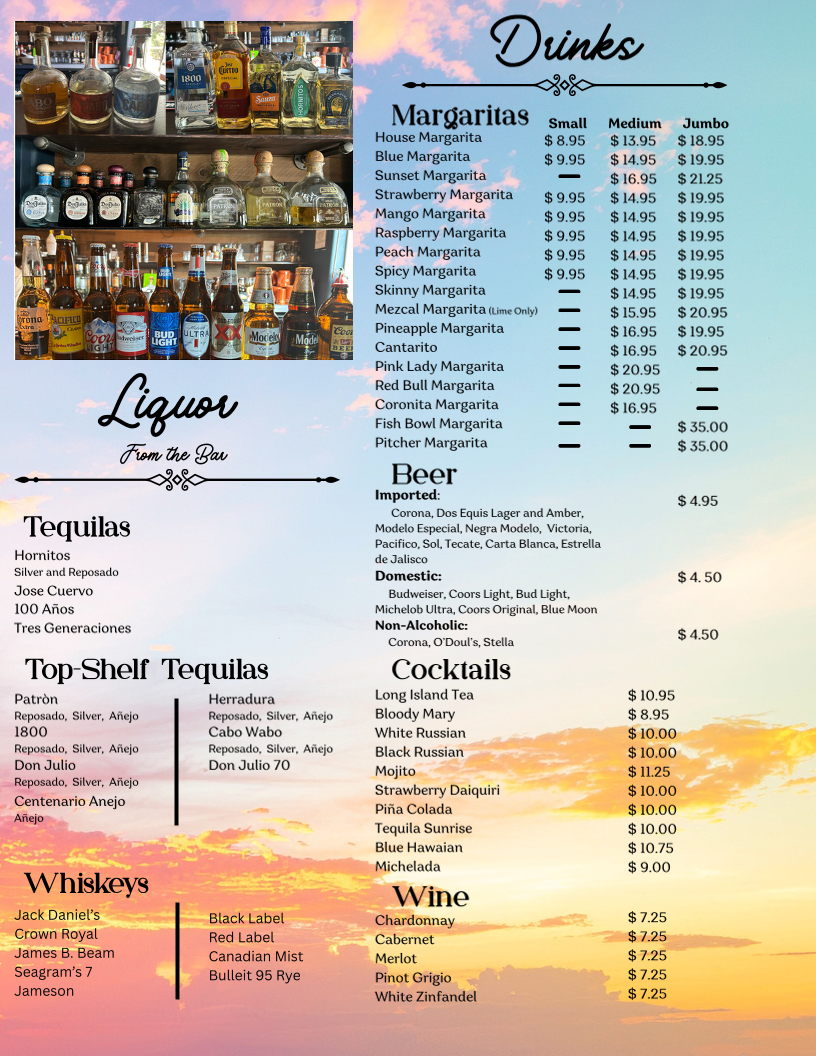 La Familia Mexican Restaurant menu board