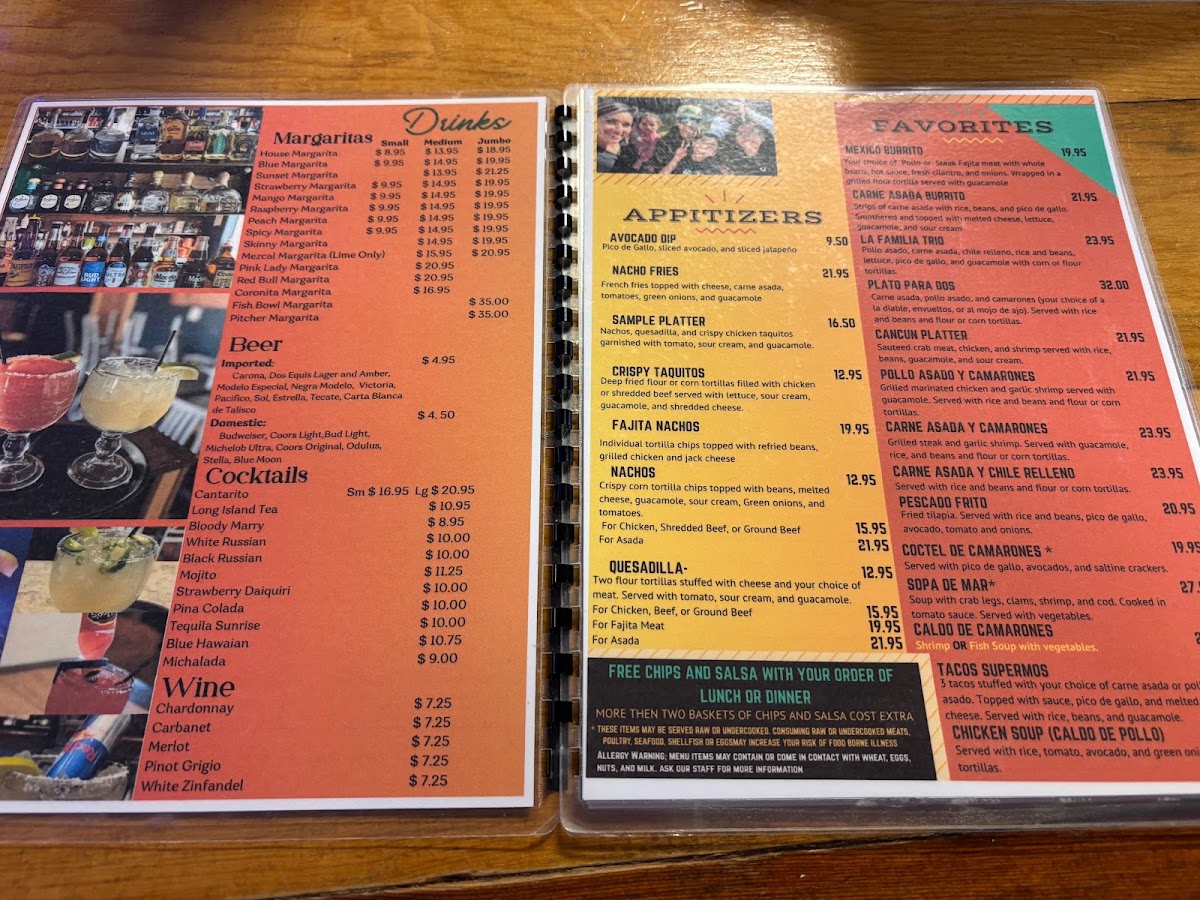 La Familia Mexican Restaurant menu board