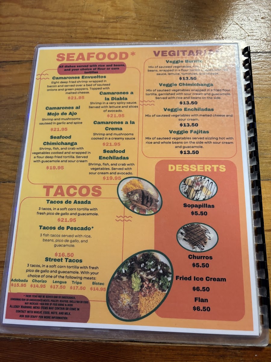 La Familia Mexican Restaurant menu board