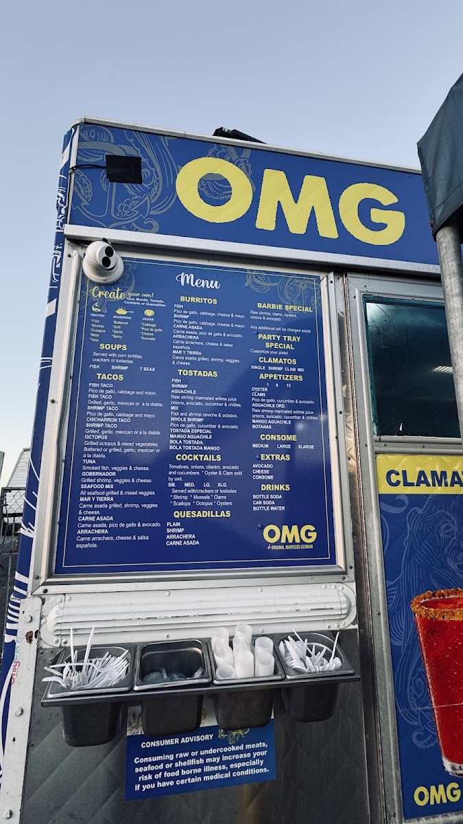 Marisco's German Sea Food menu board