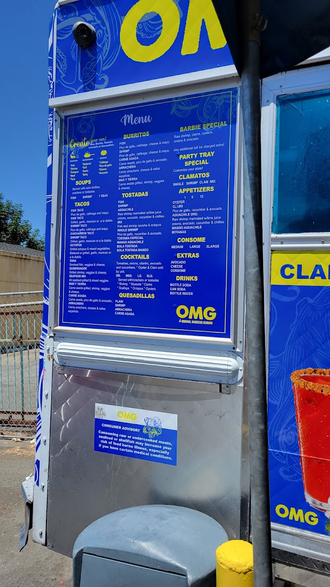 Marisco's German Sea Food menu board