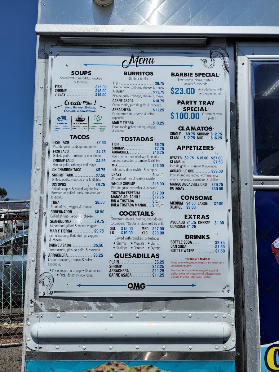 Marisco's German Sea Food menu board