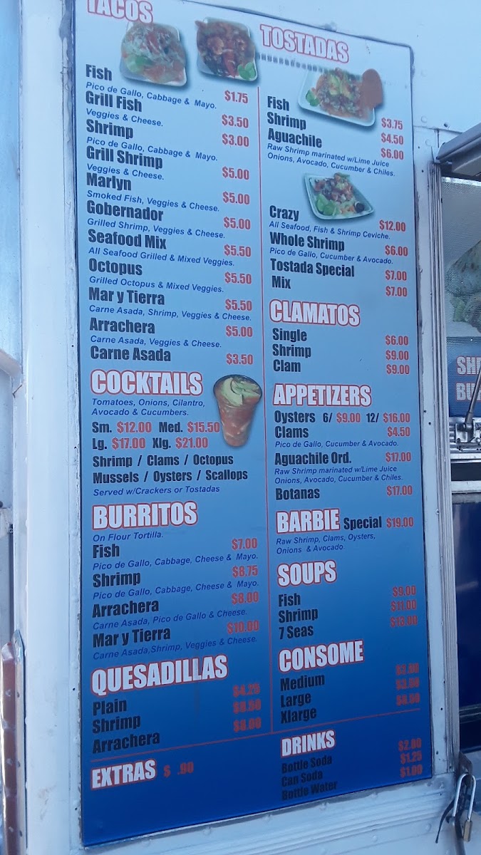 Marisco's German Sea Food menu board