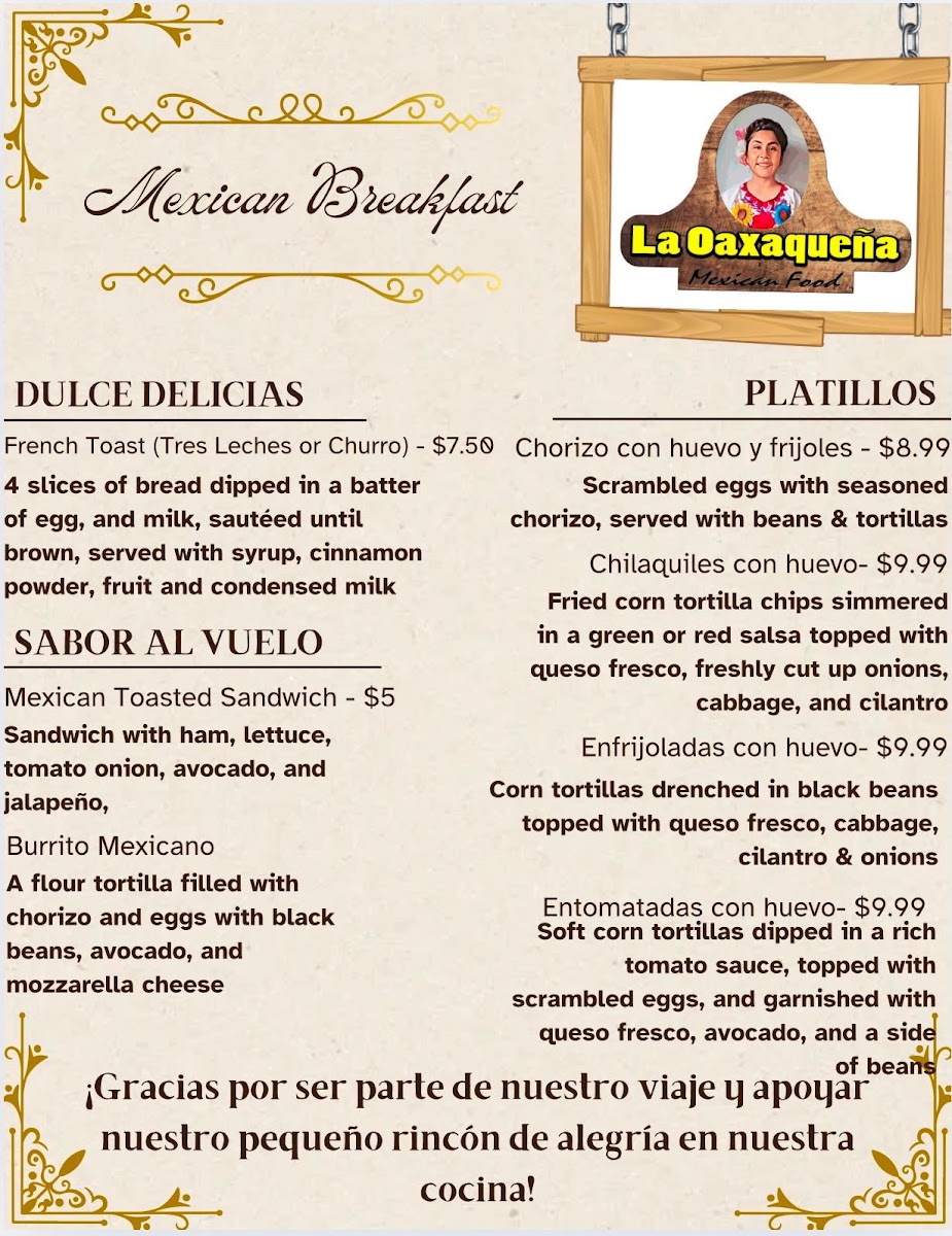 La Oaxaqueña Mexican Food LLC menu board