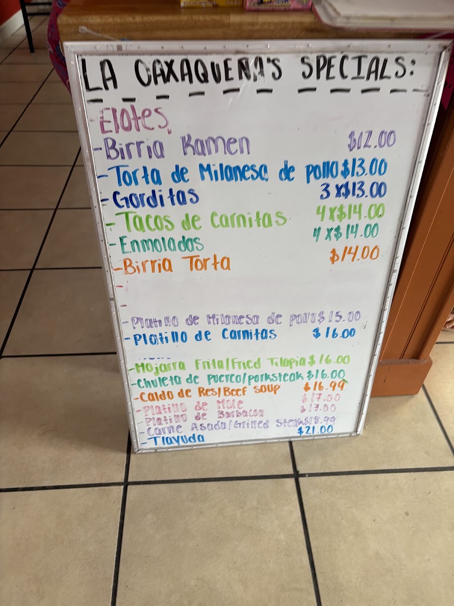 La Oaxaqueña Mexican Food LLC menu board