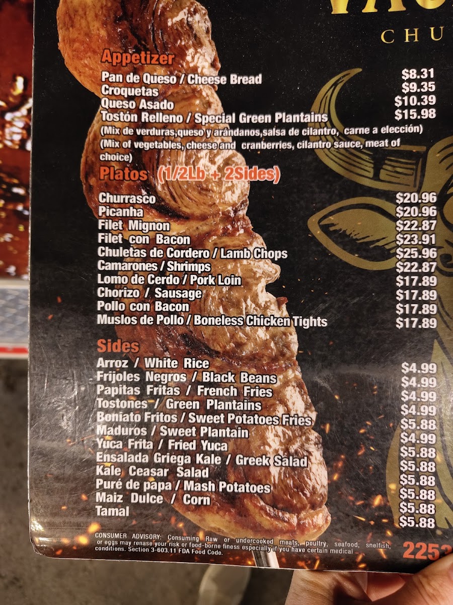 Vaca Grill menu board
