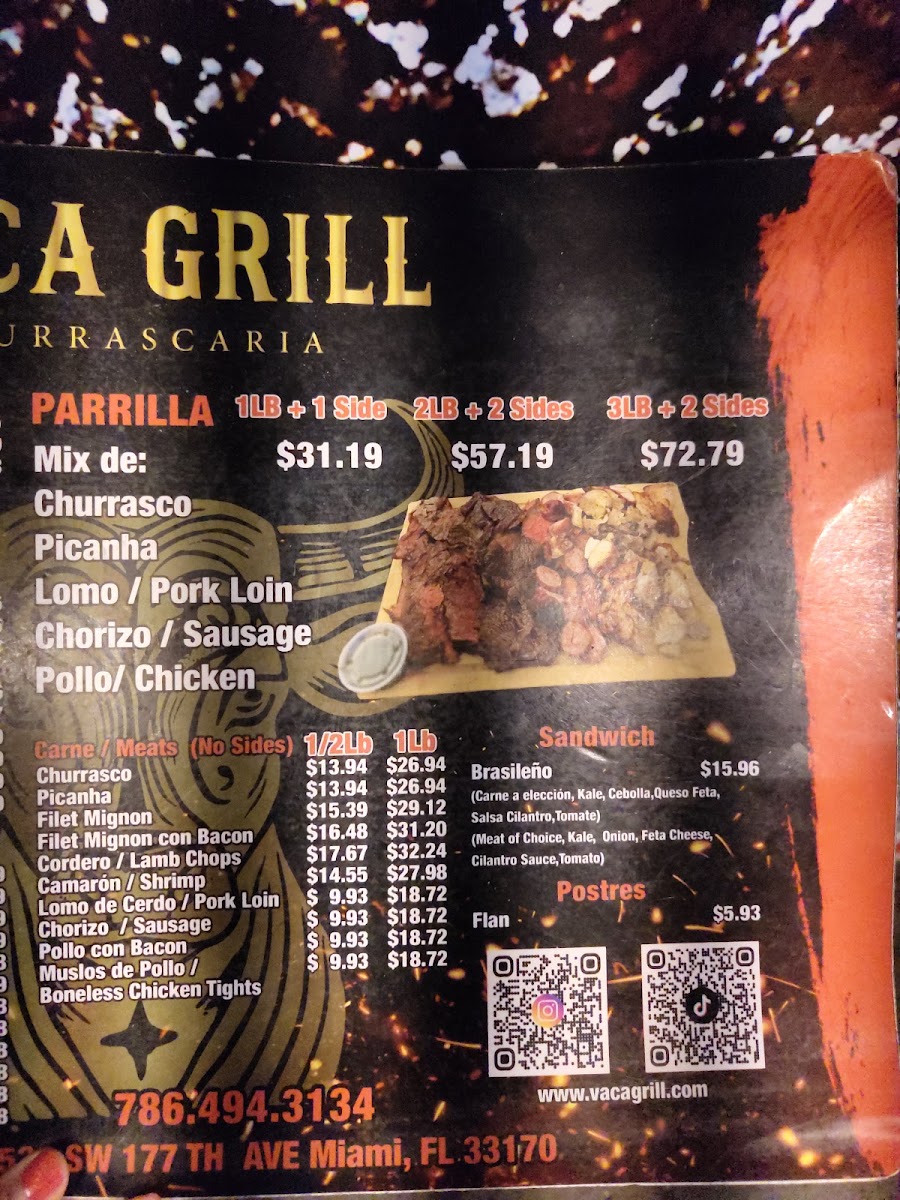Vaca Grill menu board