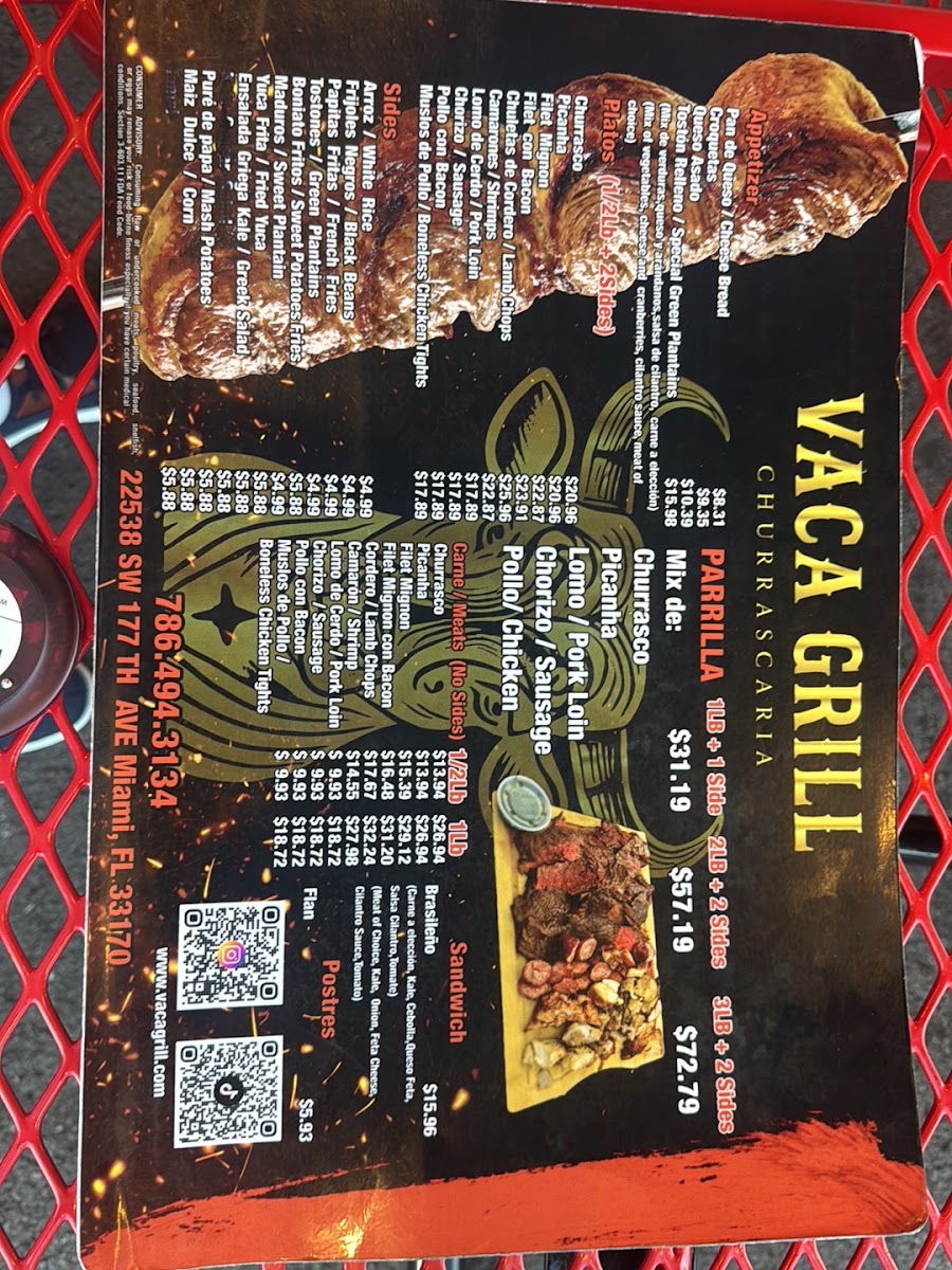 Vaca Grill menu board