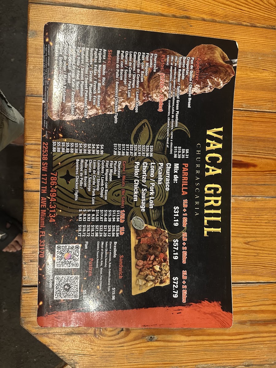 Vaca Grill menu board