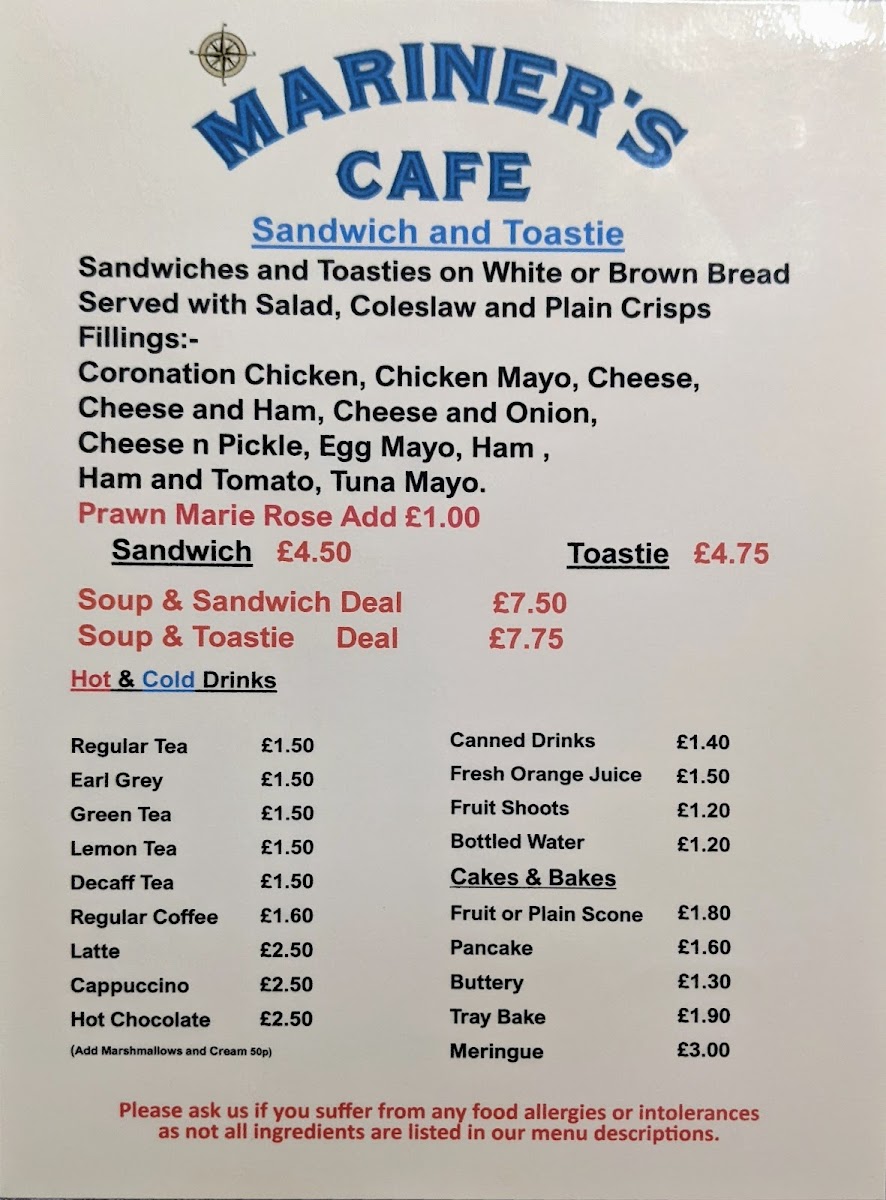 Mariners Café menu board