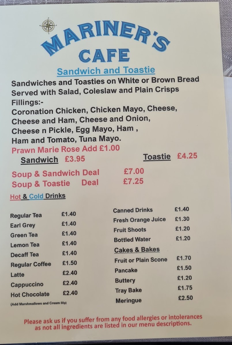 Mariners Café menu board
