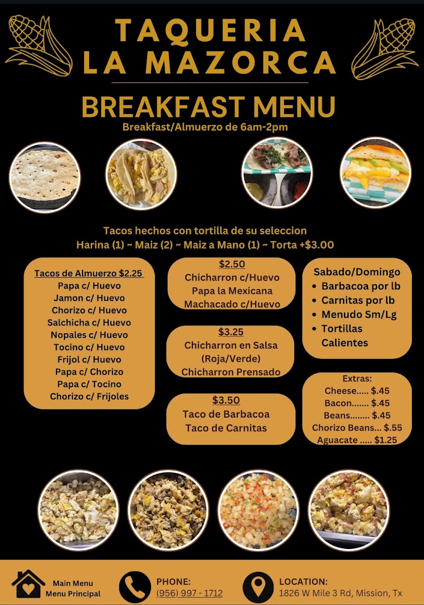 Tortillería La Mazorca menu board