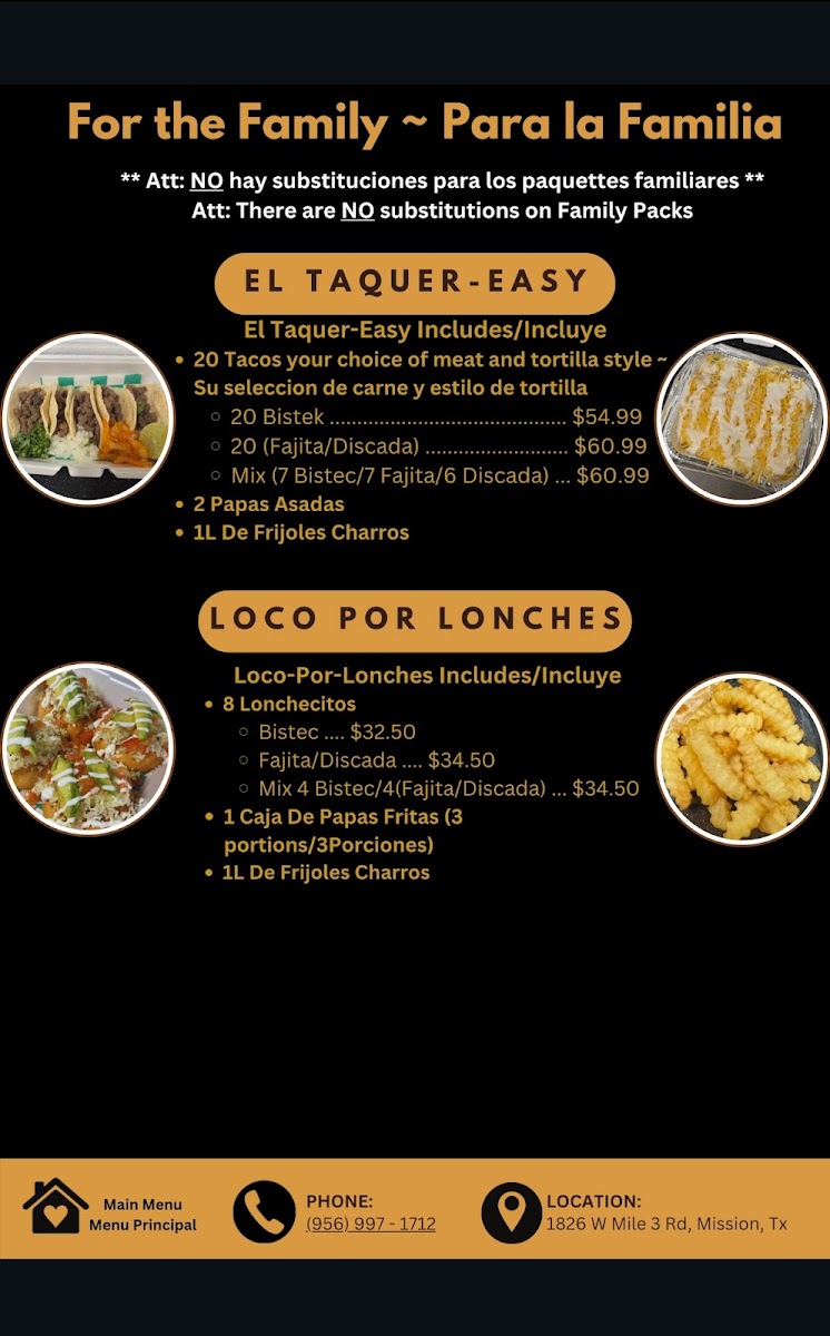 Tortillería La Mazorca menu board