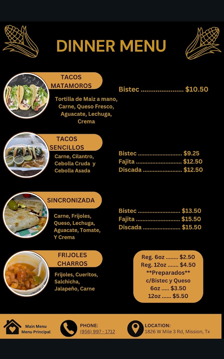 Tortillería La Mazorca menu board