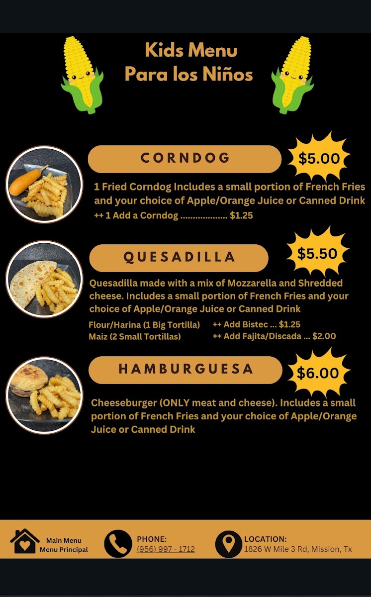Tortillería La Mazorca menu board