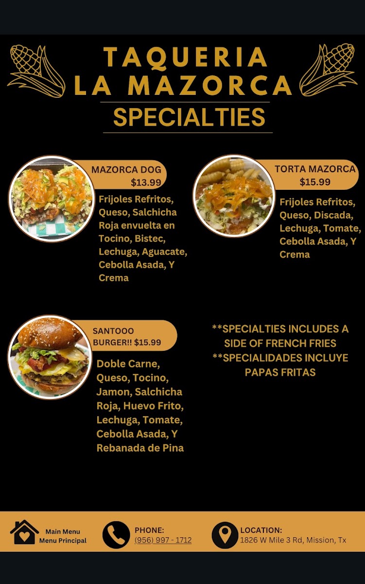 Tortillería La Mazorca menu board