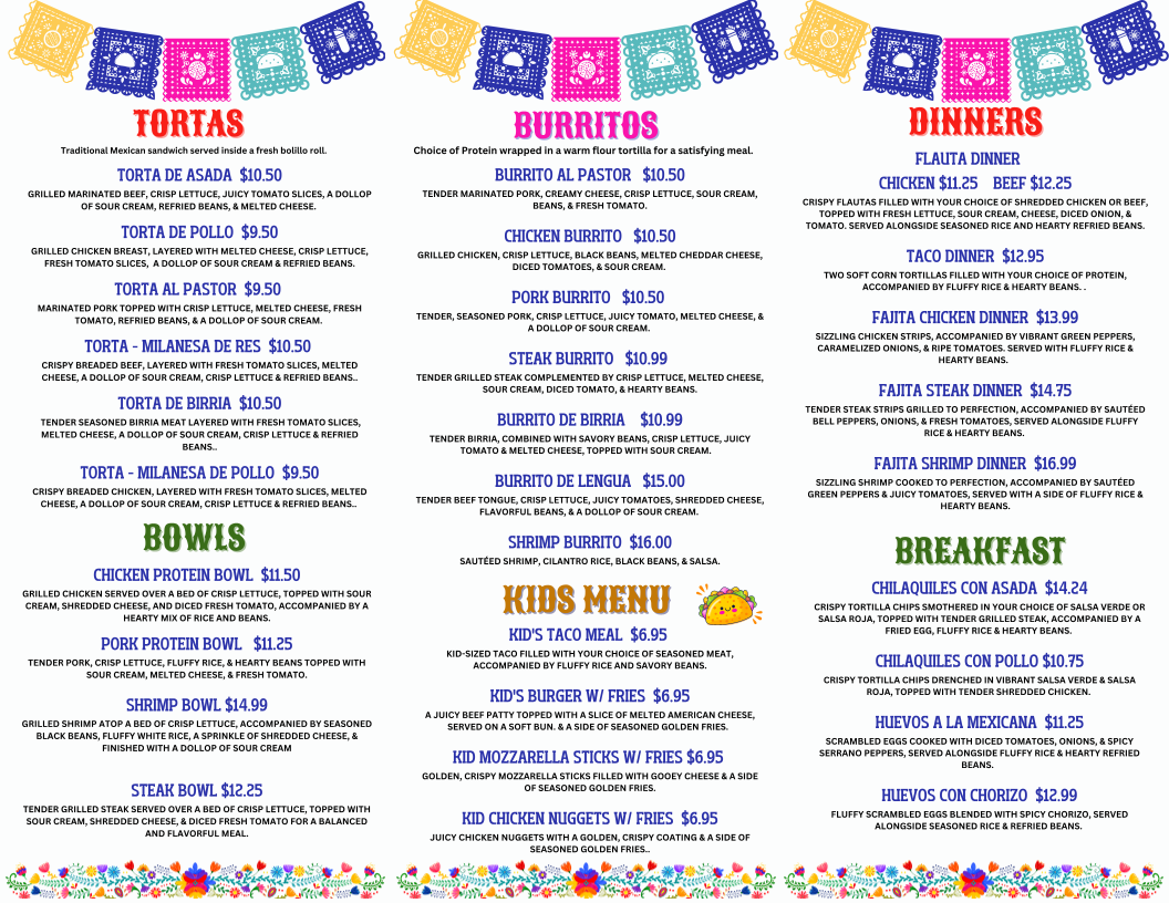 Sofia's Taqueria menu board