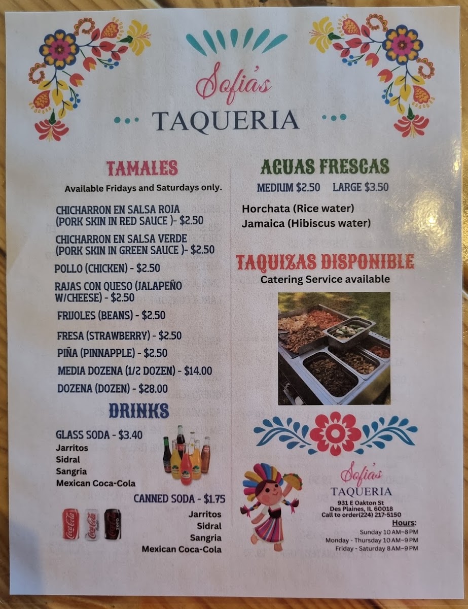 Sofia's Taqueria menu board