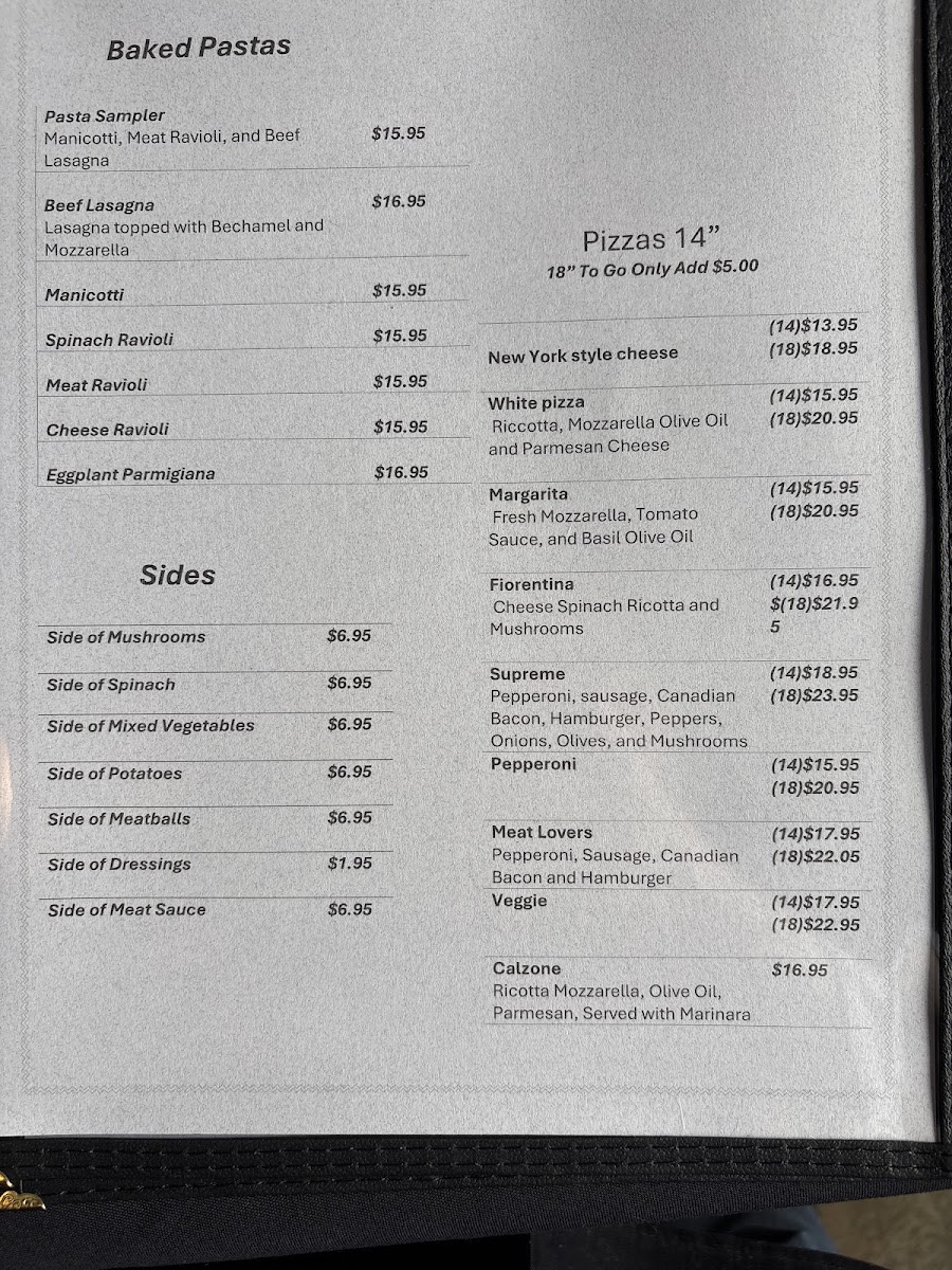 Nona's | Italian Restaurant menu board