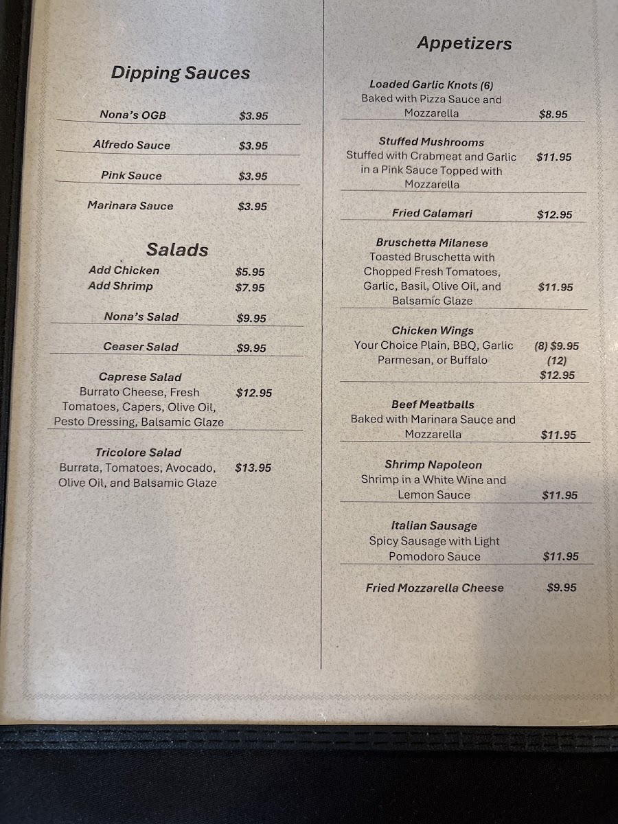 Nona's | Italian Restaurant menu board