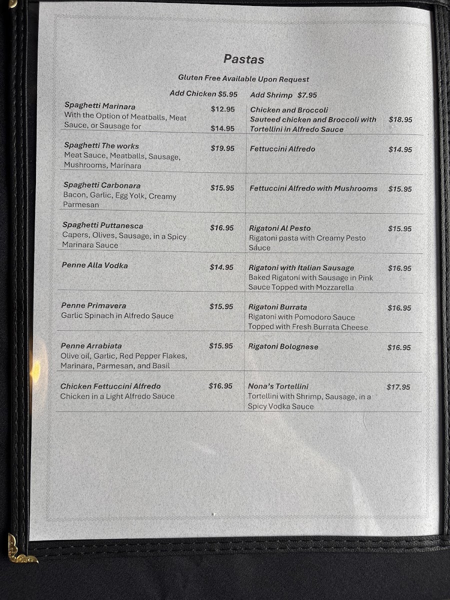 Nona's | Italian Restaurant menu board