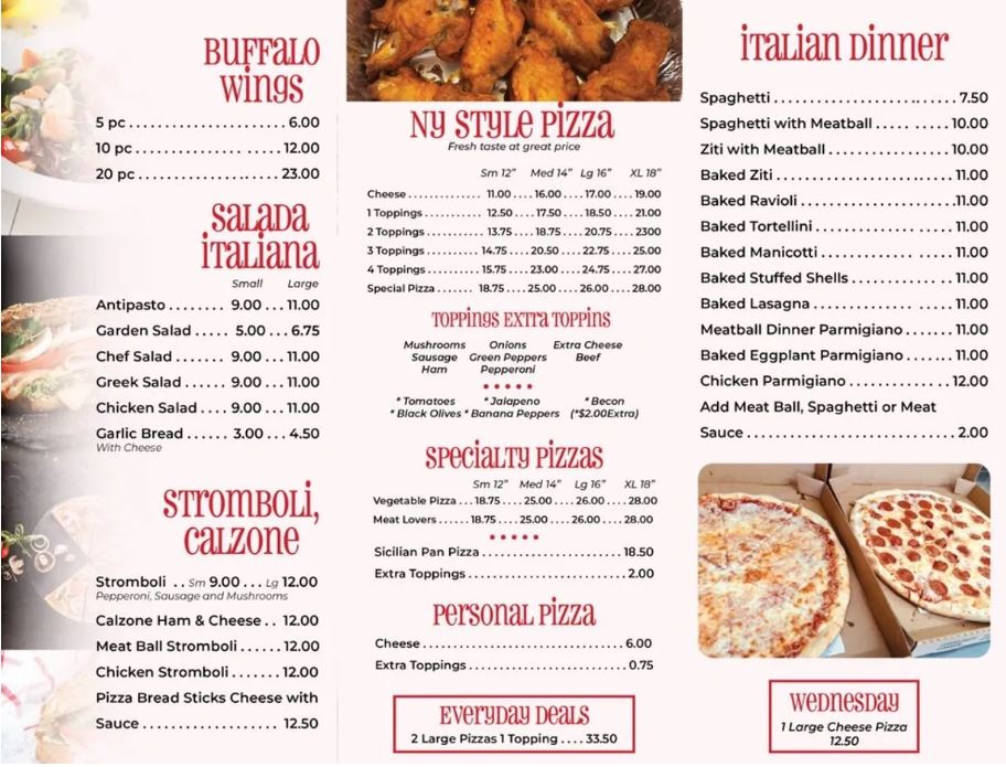 Little Italy Pizza menu board