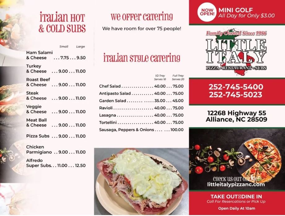 Little Italy Pizza menu board