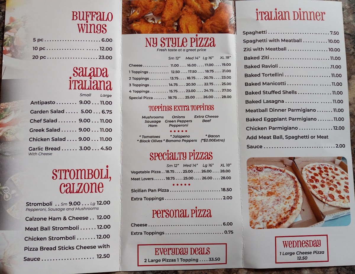 Little Italy Pizza menu board