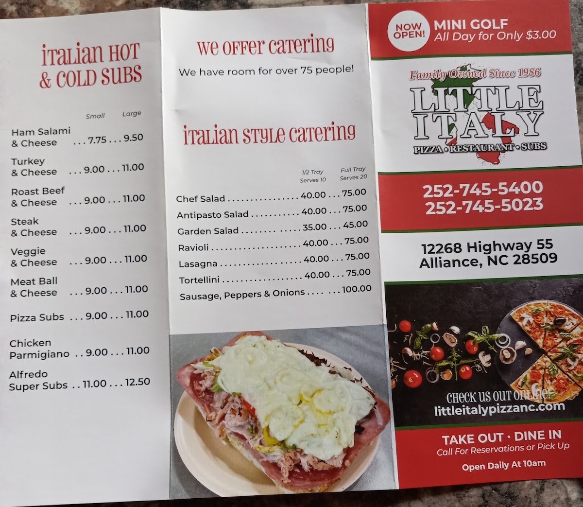 Little Italy Pizza menu board
