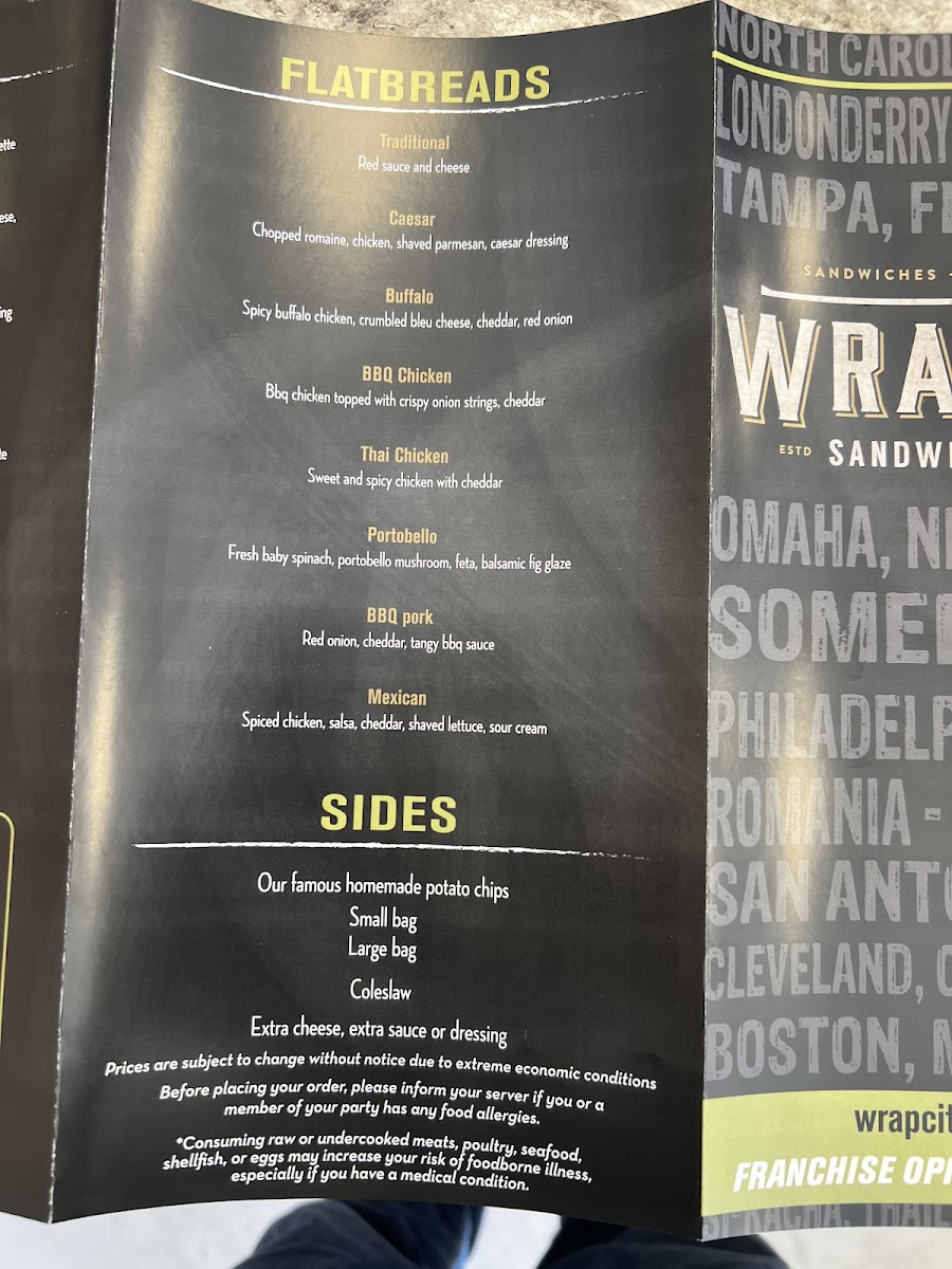 Wrap City Sandwich Co. menu board