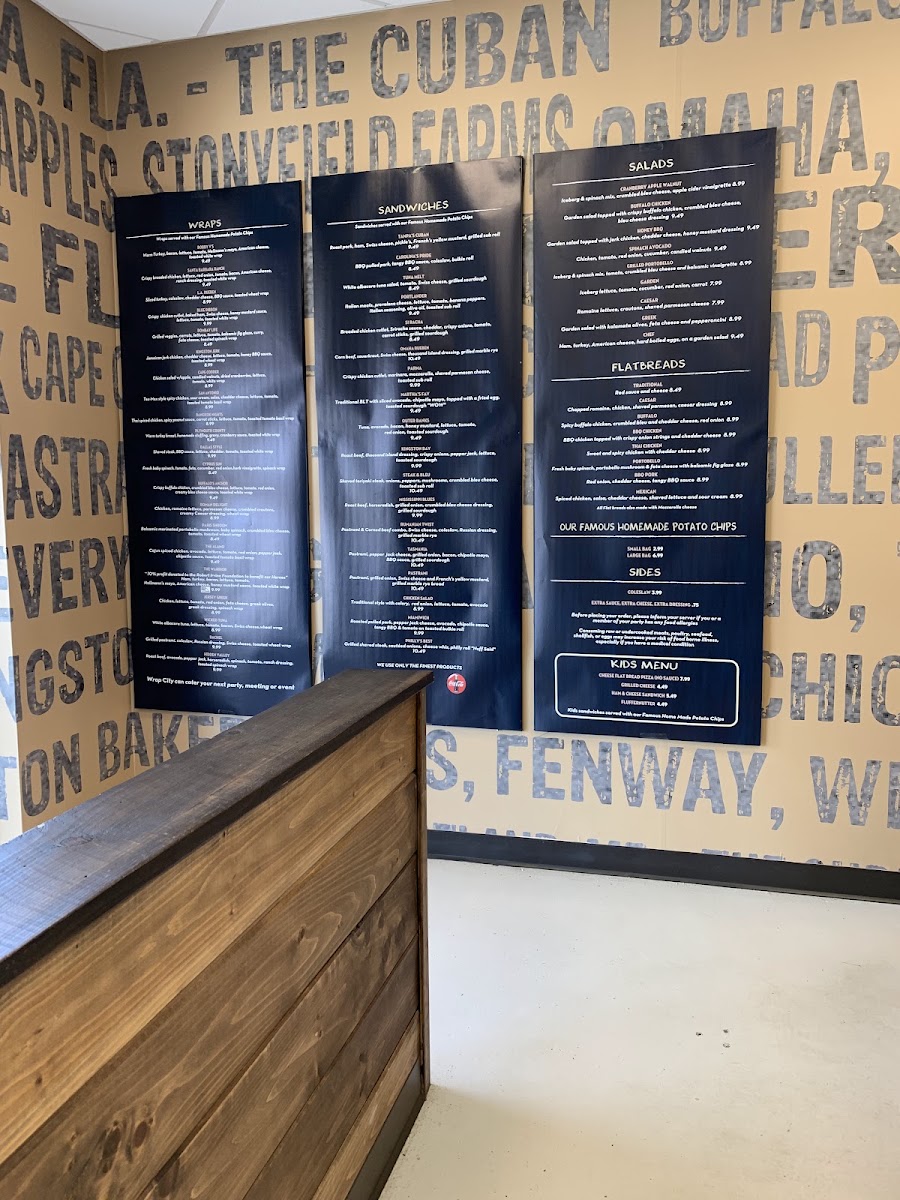 Wrap City Sandwich Co. menu board